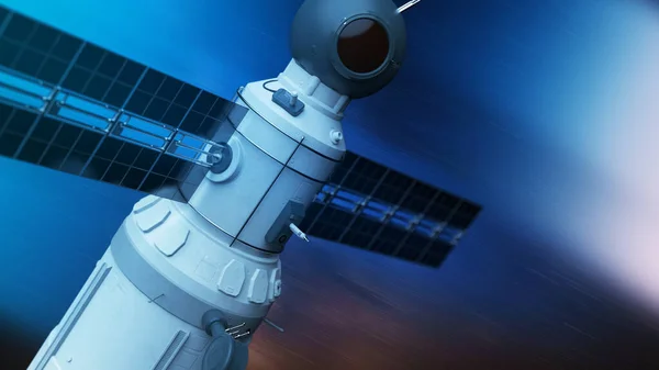 Глобальная Спутниковая Система Коммуникационный Спутник Футуристическом Космическом Фоне — стоковое фото