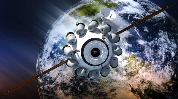 Глобальная Спутниковая Система Коммуникационный Спутник Футуристическом Космическом Фоне — стоковое фото