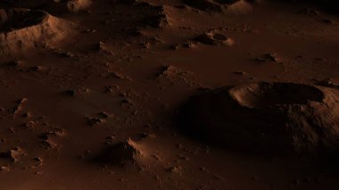 Üzerinde kraterler olan Mars yüzeyi