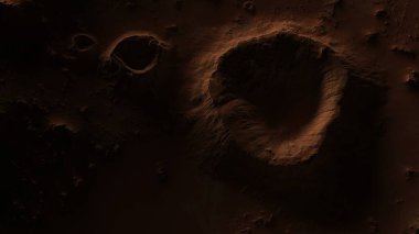 Üzerinde kraterler olan Mars yüzeyi