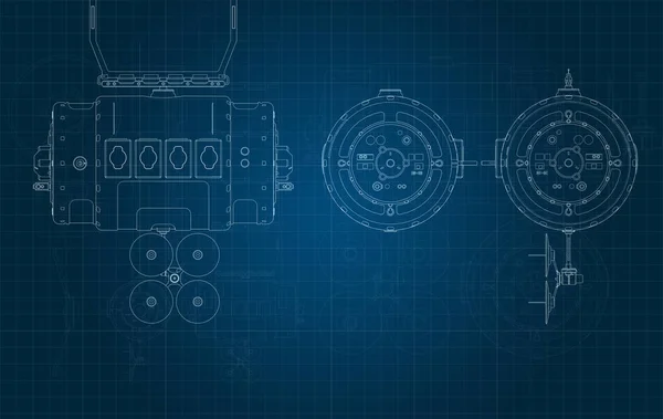 Чертеж Космического Спутника Частей Сине Миллиметровом Субстрате — стоковое фото