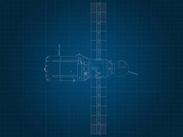 Σχέδιο Σιλουέτα Του Διαστημόπλοιου Και Των Μερών Του Μπλε Χαρτί — Φωτογραφία Αρχείου