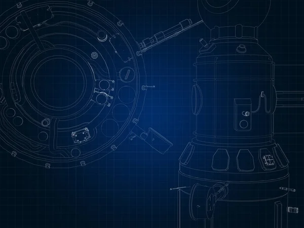 Чертежный Силуэт Космического Корабля Частей Голубой Графической Бумаге — стоковое фото
