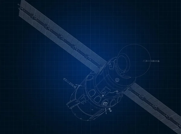 Чертежный Силуэт Космического Корабля Частей Голубой Графической Бумаге — стоковое фото