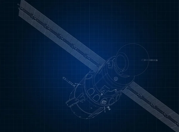 宇宙船やその部品のシルエットを青いグラフで描き ストック画像