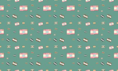 Farklı aksesuarlara sahip renkli arkaplan