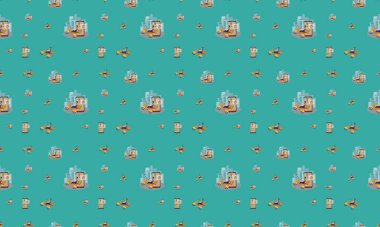 Farklı aksesuarlara sahip renkli arkaplan