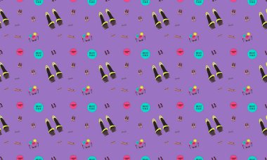 Farklı aksesuarlara sahip renkli arkaplan