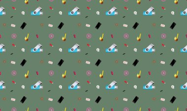 Farklı aksesuarlara sahip renkli arkaplan