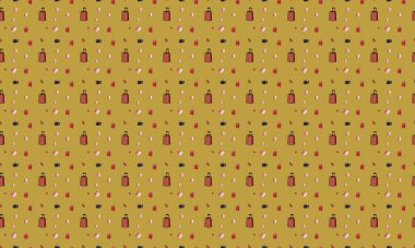 Farklı aksesuarlara sahip renkli arkaplan