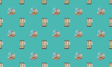 Farklı aksesuarlara sahip renkli arkaplan