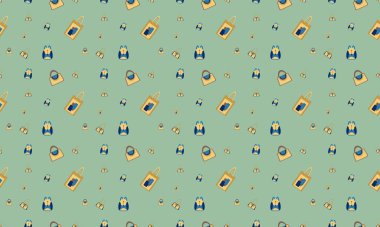 Farklı aksesuarlara sahip renkli arkaplan