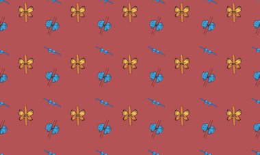 Farklı aksesuarlara sahip renkli arkaplan