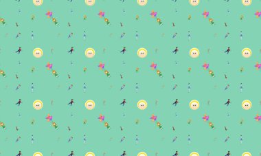 Farklı aksesuarlara sahip renkli arkaplan