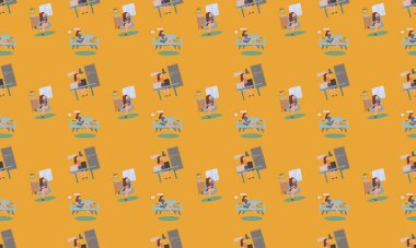 Farklı aksesuarlara sahip renkli arkaplan