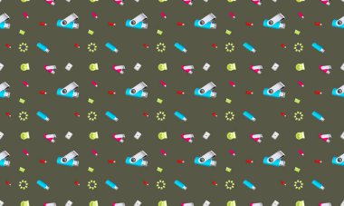 Farklı aksesuarlara sahip renkli arkaplan