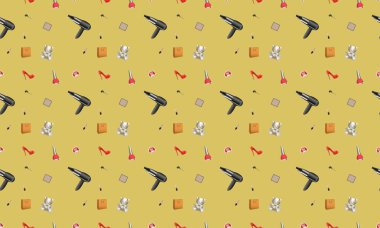 Farklı aksesuarlara sahip renkli arkaplan