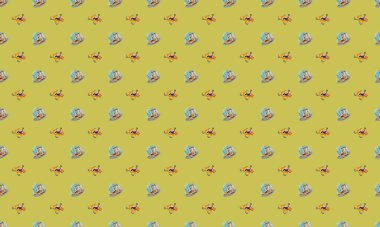 Farklı aksesuarlara sahip renkli arkaplan