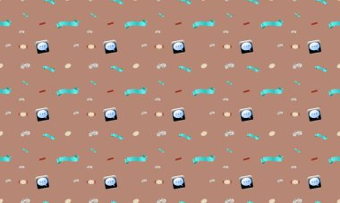 Farklı aksesuarlara sahip renkli arkaplan