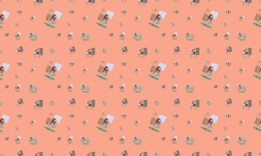 Farklı aksesuarlara sahip renkli arkaplan