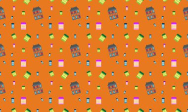 Farklı aksesuarlara sahip renkli arkaplan