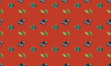 Farklı aksesuarlara sahip renkli arkaplan