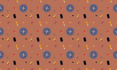 Farklı aksesuarlara sahip renkli arkaplan