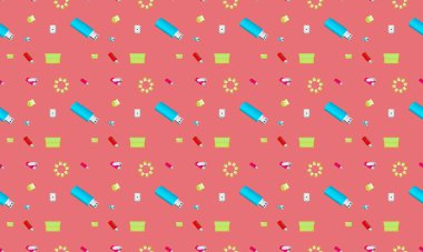 Farklı aksesuarlara sahip renkli arkaplan