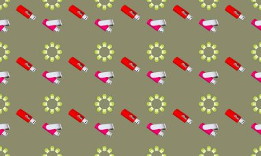 Farklı aksesuarlara sahip renkli arkaplan