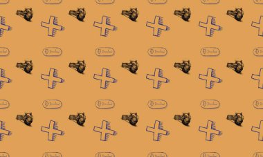 Farklı aksesuarlara sahip renkli arkaplan