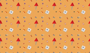 Farklı aksesuarlara sahip renkli arkaplan