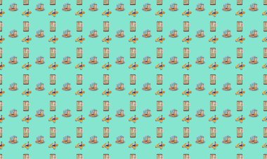 Farklı aksesuarlara sahip renkli arkaplan