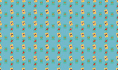 Farklı aksesuarlara sahip renkli arkaplan