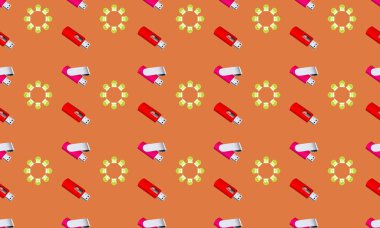 Farklı aksesuarlara sahip renkli arkaplan