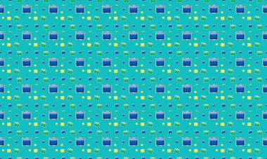 Farklı aksesuarlara sahip renkli arkaplan