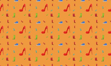 Farklı aksesuarlara sahip renkli arkaplan