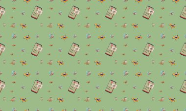 Farklı aksesuarlara sahip renkli arkaplan