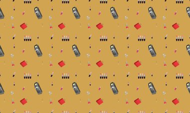 Farklı aksesuarlara sahip renkli arkaplan