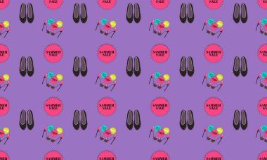 Farklı aksesuarlara sahip renkli arkaplan