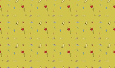 Farklı aksesuarlara sahip renkli arkaplan