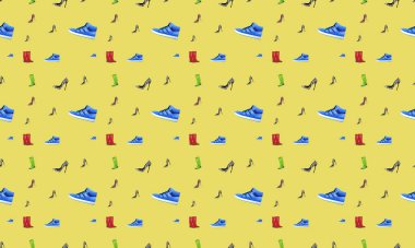 Farklı aksesuarlara sahip renkli arkaplan