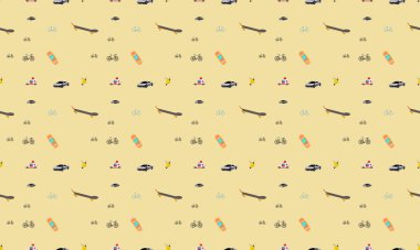 Farklı aksesuarlara sahip renkli arkaplan