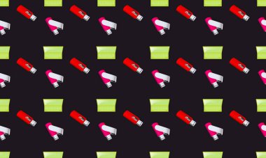 Farklı aksesuarlara sahip renkli arkaplan