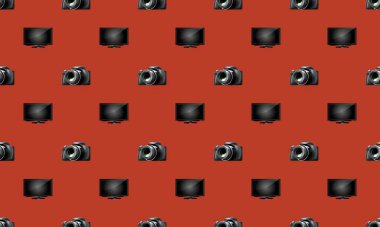 Farklı aksesuarlara sahip renkli arkaplan