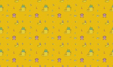 Farklı aksesuarlara sahip renkli arkaplan