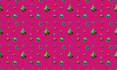 Farklı aksesuarlara sahip renkli arkaplan