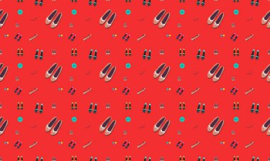 Farklı aksesuarlara sahip renkli arkaplan