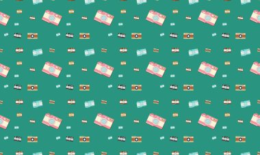 Farklı aksesuarlara sahip renkli arkaplan