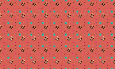 Farklı aksesuarlara sahip renkli arkaplan