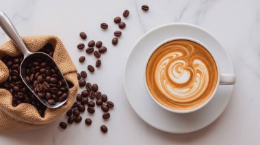 Cappuccino kahve ve kahve çekirdeklerinin arkaplan resmi